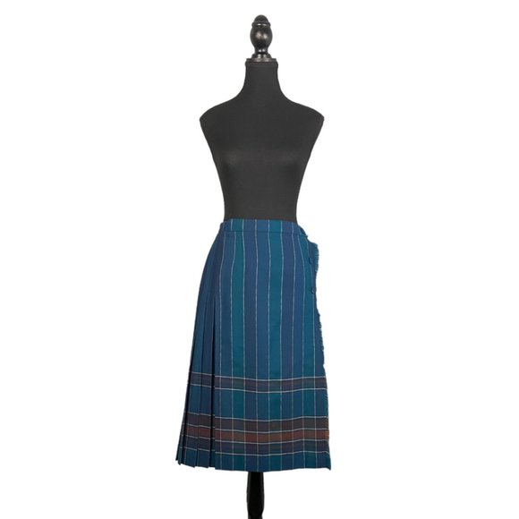 Vintage Dresses & Skirts - Vintage Blue Teal Striped Pleated A-Line Skirt